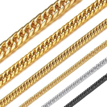 Imagem de ChainsHouse Corrente de elos cubanos para homens e mulheres, joias hip hop de aço inoxidável/preto/banhado a ouro 14K, 3,5/6/9/12 mm de largura, opções de 45 a 91 cm (enviar caixa de presente), 22