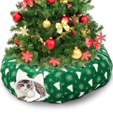 Imagem de Soulchen Cama de túnel de Natal para gatos de 0,8 m x 0,8 m x 26 cm, túnel circular de Natal, vermelho, verde, brinquedos fofos para animais de estimação com almofada circular lavável para gatinhos