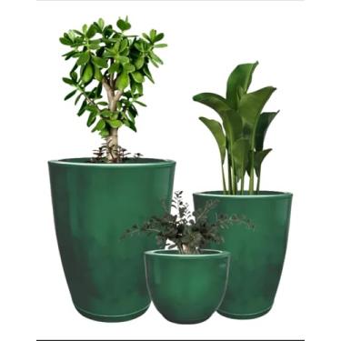 Imagem de Kit 3 Vasos Coluna Bojo Marmorizado 1,2 e Bojo Marmorizado 1 luxo para plantas naturais e artificiais área interna... (Verde marmorizado)