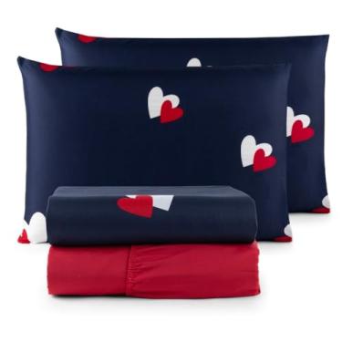 Imagem de Jogo de Lençol Casal Padrão 04 Peças 200 Fios Cama Box Estampado Toque Aveludado Macio(Romance)