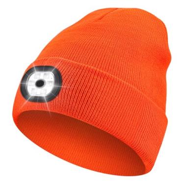 Imagem de Nialnant Gorro unissex com luz, gorros de farol para homens, chapéus laranja para homens, presentes de Natal para homens, presentes para pai e marido