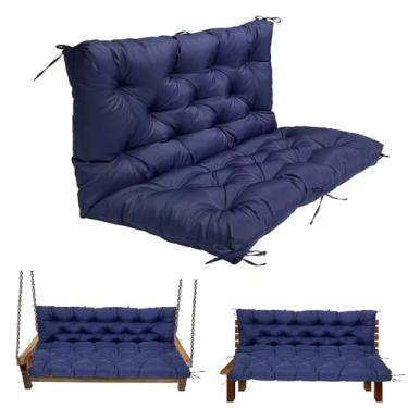 Imagem de LQQSDPJ Almofadas de substituição de balanço para exterior: almofada impermeável de banco de 2 a 3 lugares com laços - almofada de balanço de 10 cm de espessura para móveis de jardim e varanda