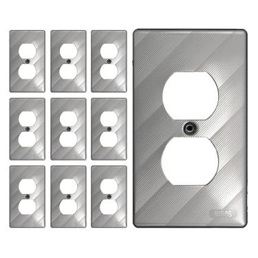 Imagem de DICAS Pacote com 10 placas de parede de aço inoxidável #304, tampa de tomada elétrica de metal com receptáculo duplex, decoração de casa, tamanho padrão 1 grupo 12 x 7 cm, estilo barra
