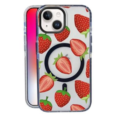 Imagem de Capa Strawberry para iPhone 15, compatível com MagSafe, capa fosca macia e fina, à prova de choque, antiimpressões digitais, antiamarelamento, antiarranhões, capa de telefone magnética para Apple