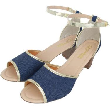 Imagem de Sandália Romântica Calçados Salto Grosso Salomé Bico Aberto , 44, Jean