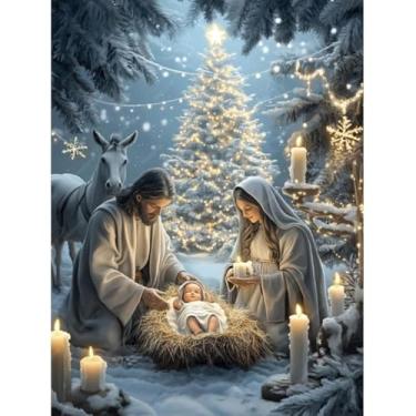 Imagem de Kits de ponto cruz estampado Jesus Nativity para adultos - Kits de bordado de Natal Jesus Born para iniciantes e adultos, kits de ponto cruz contados com 11 CT para adultos, artes artesanais, 30,5 x
