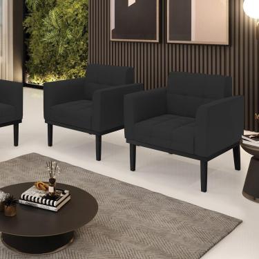 Imagem de Kit 2 Poltronas Decorativas Pés Fixo Em Madeira Preto Veludo Preto