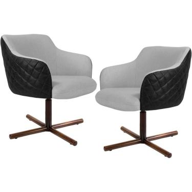 Imagem de Kit 02 Poltronas Giratória Base X Linho Cinza Corano Preto