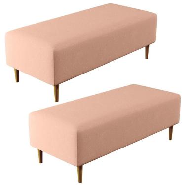 Imagem de Kit 02 Puffs Bali W01 Pés Palito 120x50 Cm Linho Rosê