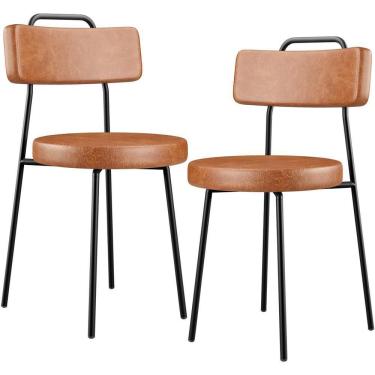 Imagem de Kit 02 Cadeiras Decorativas Estofada Para Sala De Jantar Barcelona L02 Couríssimo Camel