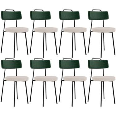 Imagem de Kit 08 Cadeiras Decorativa Estofada Sala Jantar Barcelona L02 Facto Verde Musgo Linho Bege - Lyam