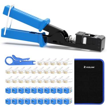 Imagem de VCELINK Ferramenta de terminação de velocidade para VCE 90 graus Keystone Jacks Punch Down Kit de ferramentas de rede com 20 conectores CAT6 Keystone Azul listado pela UL, 25 conectores RJ45, pacote