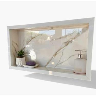 Imagem de Porcelanato 60x30cm Para Banheiro Embutir Na Parede Porta Shampoo(BRANCO MARMORIZADO)