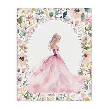 Imagem de Stupell Industries Arte de parede em tela de princesa rosa com borda de pérola, design de Christine Simpson Art, 50 x 40 cm