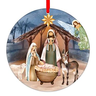 Imagem de Enfeites de Natal cristãos de presépio 7,6 cm, ornamentos religiosos de Natal de Jesus para decoração de árvore de Natal, presentes para mulheres e homens