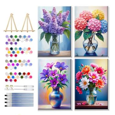 Imagem de YOYA Kit de pintura emoldurada por números para adultos - kit de pintura por números de flores para adultos em tela com cavalete, pintura de flores DIY por número tela emoldurada para decoração de