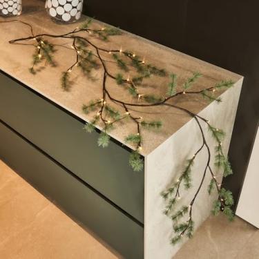 Imagem de Birchlitland Guirlanda de pinho iluminada operada por bateria com temporizador de 1,8 m e 48 luzes de LED, guirlanda de Natal com luzes de parede, pátio, decoração de casamento e feriado