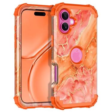 Imagem de Casetego Capa para iPhone 16 Plus, capa protetora resistente à prova de choque de três camadas para Apple iPhone 16 Plus 6,7 polegadas, laranja/dourada