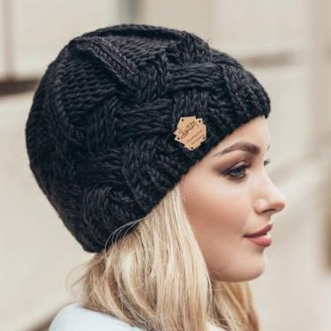 Imagem de Gorro de malha para mulheres retrô para fãs de esportes chapéus de malha estilosos de inverno e outono adequados para outono e inverno preto