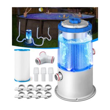 Imagem de KimPump Bomba de filtro de piscina iluminada de 1000 GPH para piscinas acima do solo | Luz LED azul embutida, caixa transparente para monitor de circulação e filtragem de água em tempo real, sistema