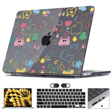 Imagem de Seanai Capa compatível com MacBook Air de 13,5 polegadas M4 M3 M2 versão 2025-2022 A3113 A2681 A3240, capa rígida de plástico com estampa antirriscos para Mac 2025 Air 33.0 cm M4, animal grafite