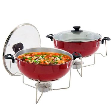 Imagem de Kit 2 Rechaud Vermelho A álcool Com Tampa De Vidro 6,5l