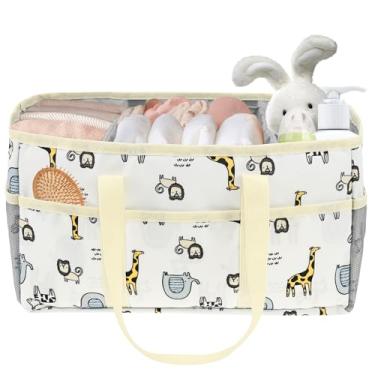Imagem de Organizador de fraldas para bebês, pano Oxford premium de 38 x 20 x 20 cm, alça confortável e divisória móvel, cesta de presente de chá de bebê para meninos e meninas, para trocadores, berçário e
