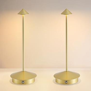 Imagem de EJQ Pacote com 2 lâmpadas de mesa LED sem fio, portátil recarregável de 5000 mAh, luminária de mesa externa com controle de toque por bateria, lâmpadas de mesa sem fio reguláveis de 3 cores para