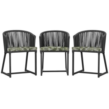 Imagem de 3 Cadeiras De Jantar Noronha Preta Corda Náutica E5 Trama Preto