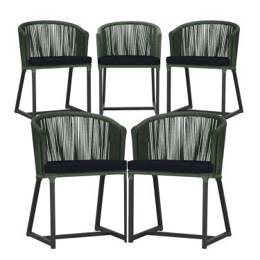 Imagem de 5 Cadeiras De Jantar Noronha Preta Corda Náutica E12 Trama Verde