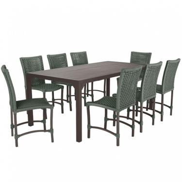 Imagem de 8 Cadeiras Cannes Corda Náutica E Mesa Retangular Alumínio Verde