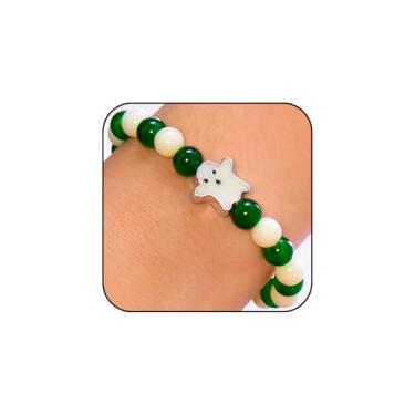 Imagem de INENIMARTJ Pulseiras luminosas de Halloween para homens, mulheres, personalidade, chique, colorido, luminoso, fantasma, abóbora, miçangas, joias de Halloween para homens e mulheres, Large, Liga