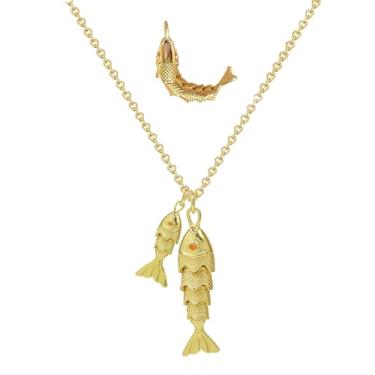 Imagem de Lyfange Colar de peixe dourado para mulheres, boêmio, praia, havaiano, pingente, colar simples, pingente de peixe de sardinha, colar, verão, praia, oceano, joia, Medium, Liga de aço, Sem Pedra