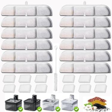 Imagem de 12 pacotes de filtros de substituição compatíveis com fonte de água Fursink Pets, filtro de substituição para bebedouro Downy Paws 2,5 l sem fio para gatos DPWFP6 com 12 esponjas de bomba e 1 escova