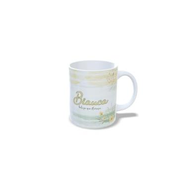 Imagem de Caneca de Cerâmica com Inicial Floral, Design Alice, Decorativa com Flores Amarelas e Brancas, 325ml (b)