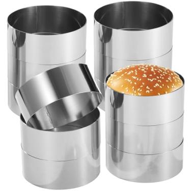 Imagem de 12 anéis de pão de hambúrguer, anel de mousse redondo de aço inoxidável de 3,9 x 1,15 cm, moldes antiaderentes de hambúrguer, anéis grandes para cozinhar hambúrgueres, muffins, ovos, bolos, panquecas