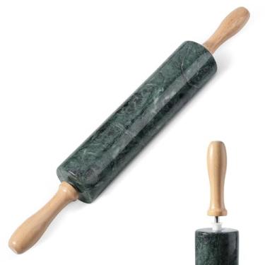 Imagem de Koville Rolo de massa de mármore verde indiano, rolo de massa de pedra antiaderente, rolo de massa de 45 cm para assar, macarrão, bolinho, ravioli, fondant, massa de torta, utensílios de confeitaria
