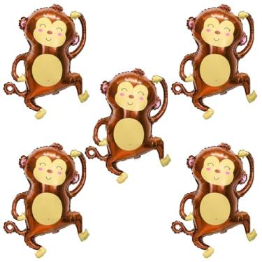 Imagem de BIMSJIA Balões de macaco em forma de macaco Balão de Mylar para chá de bebê, tema de animais da floresta, decoração de festa de aniversário, 5 peças