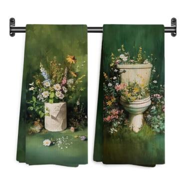 Imagem de WARDOS Toalhas de mão botânicas verde-escuras, papel higiênico de plantas silvestres Cottagecore toalhas de mão decorativas para banheiro, banheiro, banheiro, dormitório, 40 x 61 cm, conjunto de 2