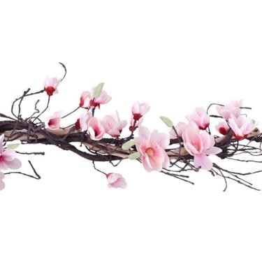 Imagem de Guirlanda floral com 24 flores, decoração de parede para guirlanda de magnólia falsa, arranjo de flores artificiais de 300 cm, casamentos, decoração de hotel e casa