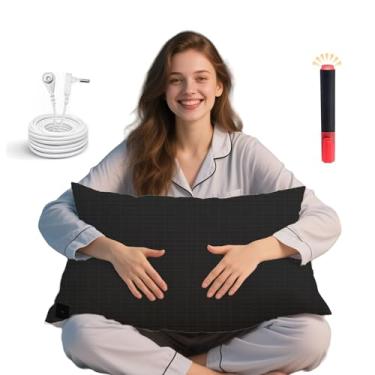 Imagem de Ali King Fronha de aterramento, 5% prata condutora + 95% algodão macio com cordão de aterramento para melhorar o sono (preto, Queen (51 x 76 cm))