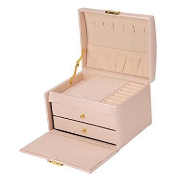 Imagem de Acouto Caixa de Joias Luxuosa de Couro PU de 3 Camadas Com Brincos, Pulseiras, Anéis e Colares – Solução de Armazenamento Elegante Com Alça Ergonômica, Chave e 36 Furos para Brinco – Perfeita