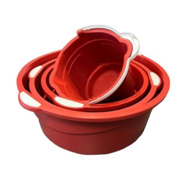 Imagem de KIT 03 BACIAS + 01 BALDE MULTIUSO - Conjunto Completo para Organizar, Lavar Roupas e Limpeza Doméstica - Inquebrável e Empilhável(VERMELHO)