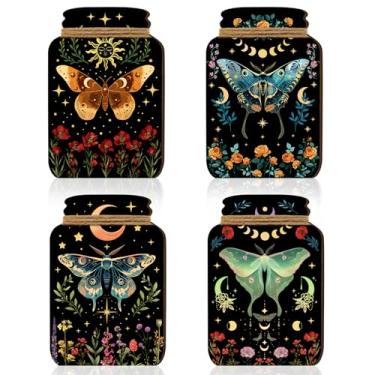 Imagem de 4 peças de pote de pedreiro de borboleta, conjunto de enfeites pendurados, fotos de cozinha, decoração de parede, jarro de pedreiro de madeira, decoração floral estrela, placas de parede, placas