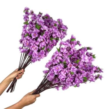 Imagem de Kit 10 a 40 Hastes De Flores De Cerejeira Artificial 65cm Flor Pessegueiro Estilo Oriental Para Decoração- Ramos de Pessegueiro Oriental para Decoração de Vaso(Lilás,kit 40 unidades)