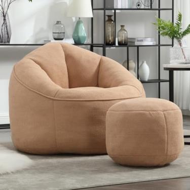 Imagem de MEIGUGAO Cadeiras de pufe, sofá Gaint com espuma viscoelástica para adultos e crianças, sofá estofado de microfibra com otomano, confortável cadeira de leitura para sala de estar