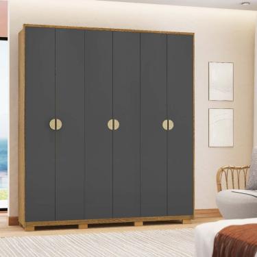 Imagem de Guarda-roupa Noronha Com Maleiro Interno 6 Portas 4 Gavetas Nature/alasca 100% Mdf - Vila Rica