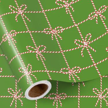 Imagem de RUSPEPA Rolo de papel de embrulho de laço de Natal, design de caixa de fita de doces vermelho e branco, embrulho de presente verde para meninas, crianças, mulheres, amigos, família, Natal, presentes
