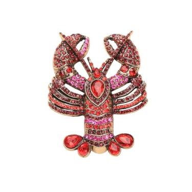 Imagem de Broche de strass lagosta dourado broches de lapela vintage bonito cristal brilhante lagosta oceano broche broche para vestido de terno joias da moda para férias de verão praia melhor amiga dela