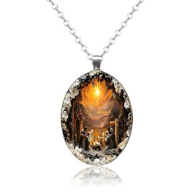 Imagem de Dreuyet Colar vintage com pingente de presépio para mulheres e homens, design esculpido delicado e intrincado com Maria José Jesus, colar "Carry Your Faith", Middle, Metal, Sem Pedra Preciosa